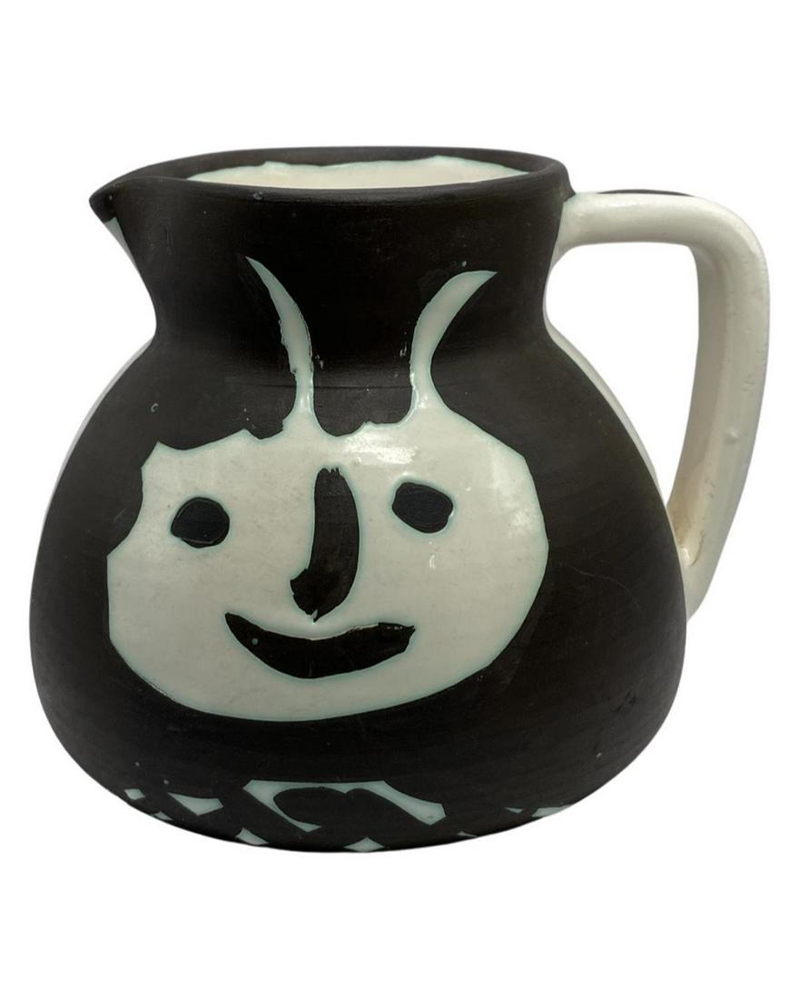 Pablo Picasso Tetes Madoura Pottery Pitcher Ceramic Pitcher by Pablo Picasso Tates a White: Pablo Picasso Tetes Madoura Pottery Pitcher Ceramic Pitcher by Pablo Picasso Tates a White Earthenware Ceramic Pitcher Painted in White and Black with Partial Glazing Edition of 500 measures approx 5"