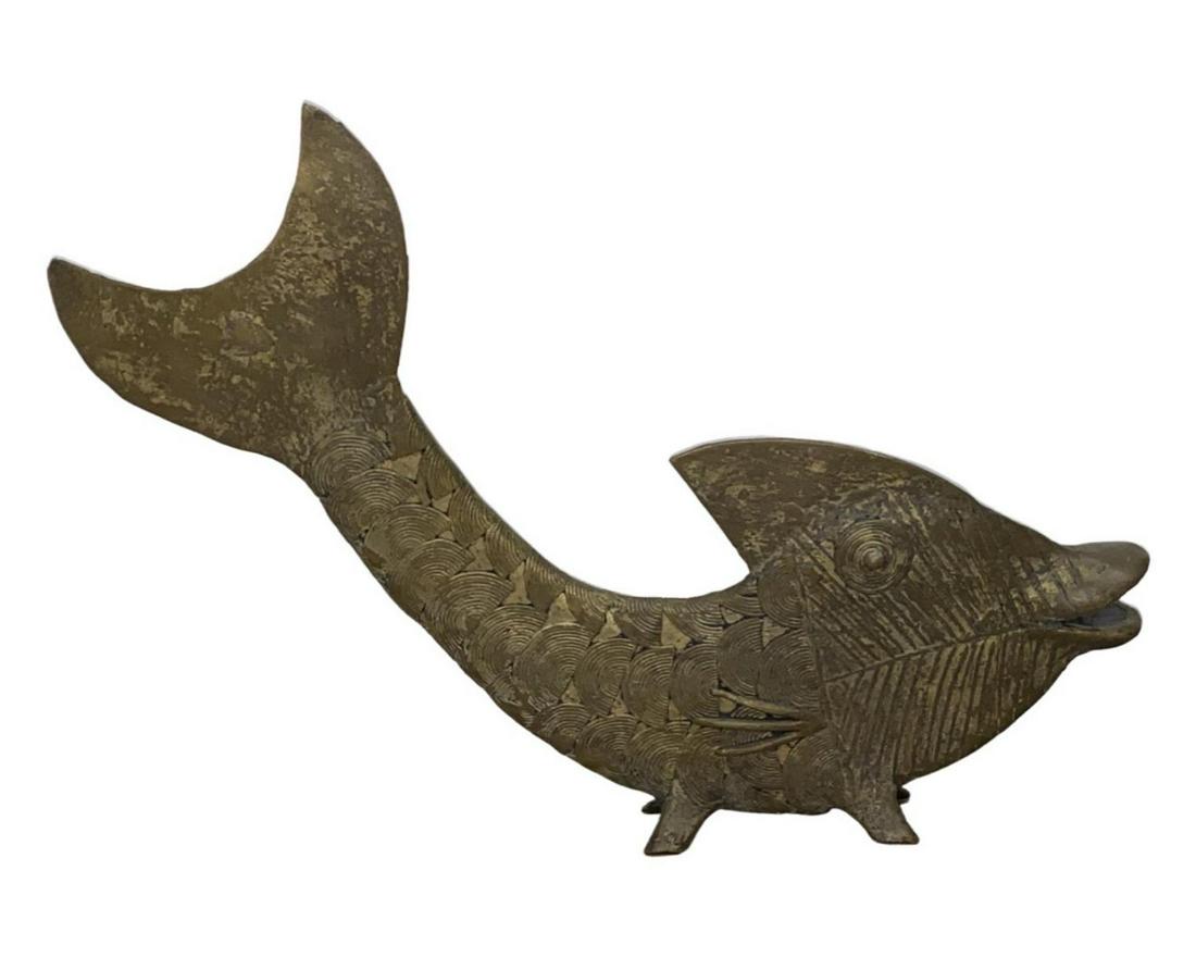 African Bronze Fish Sculpture: African Bronze Fish Sculpture measures L: 18"