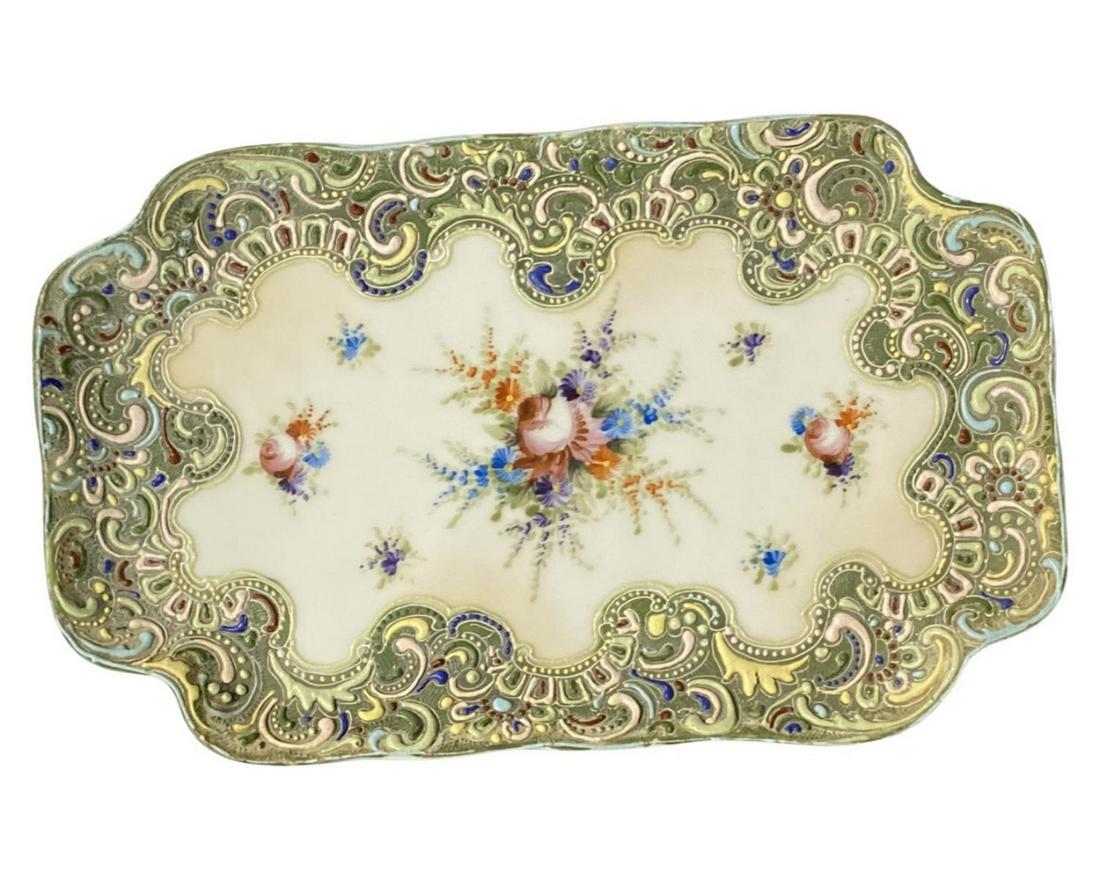 Nippon Hand Painted Porcelain Tray: Nippon Hand Painted Porcelain Tray measures 11" x 7"
