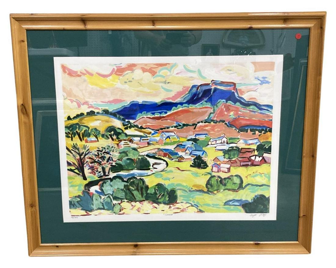 Signed Inger Jirby (American b. 1942) Lithograph in Color Sunset: Signed Inger Jirby (American b. 1942) Lithograph in Color Sunset. Signed, numbered and titled 116/300, measures 24" x 31", 5 1/2" frame and matte