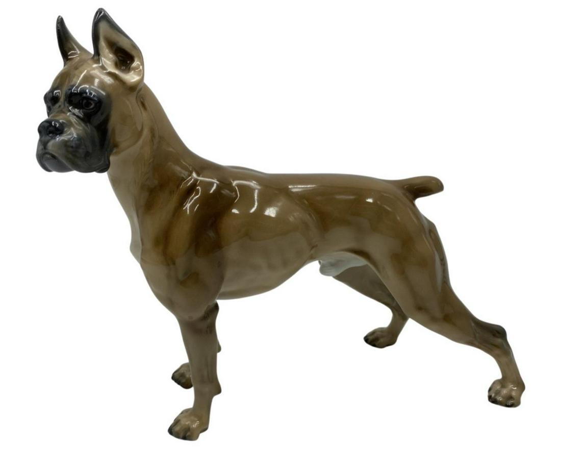 Rosenthal Porcelain Boxer Dog Figure: Rosenthal Porcelain Boxer Dog Figure measures H: 7" x L: 8"