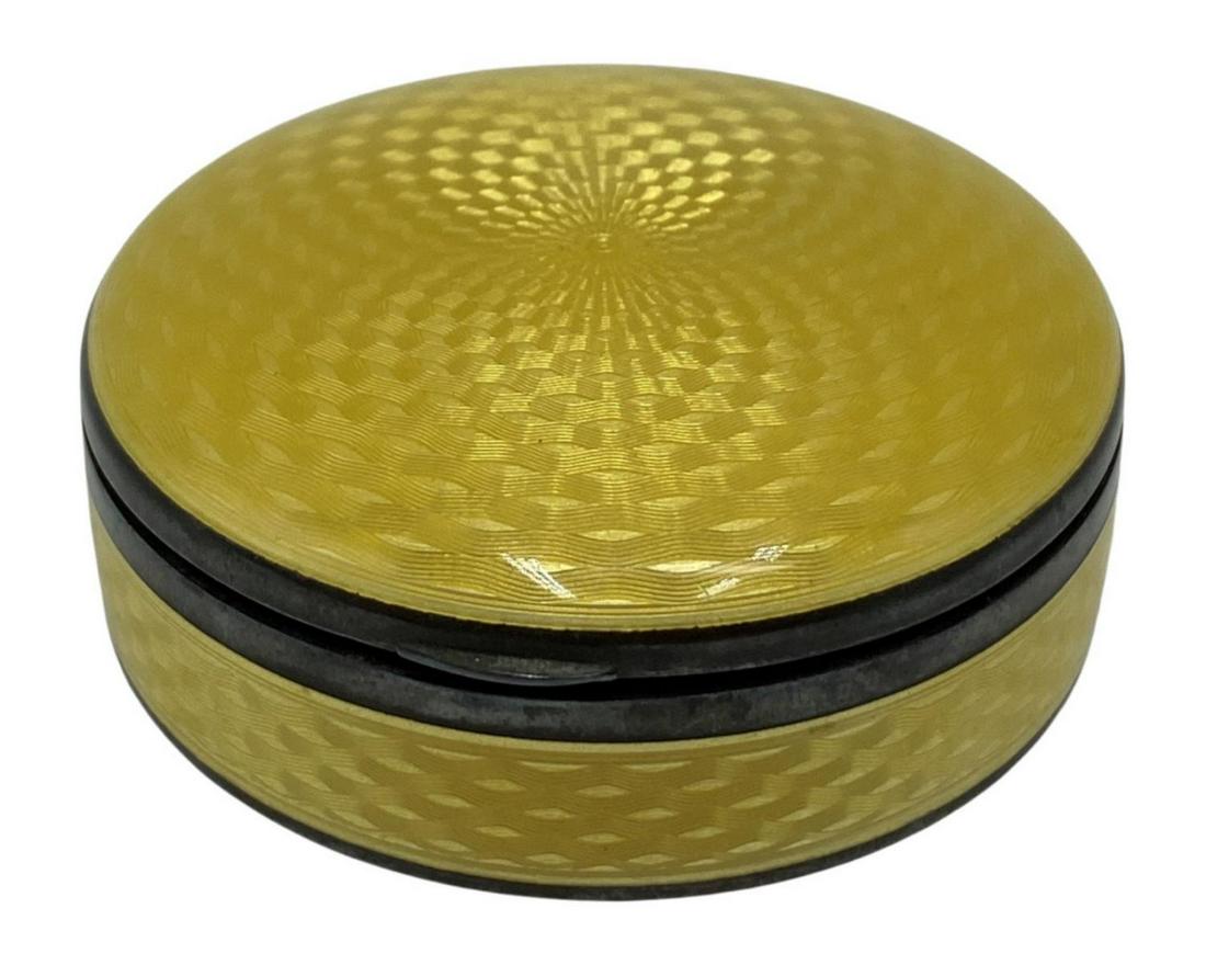 Antique Sterling Silver and Enamel Box: Antique Sterling Silver and Enamel Box measures DIA: 2 1/2"