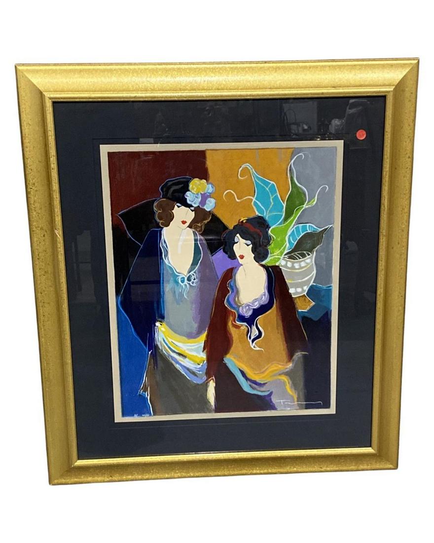 Signed Itzchak Tarkay (Israeli/American, 1935-2012) Serigraph in Color on Wove Paper Ladies Standing: Signed Itzchak Tarkay (Israeli/American, 1935-2012) Serigraph in Color on Wove Paper Ladies Standing. Signed and numbered from the artist proof edition A.P. 43/50, measures H: 23" x W: 19", 6" frame a