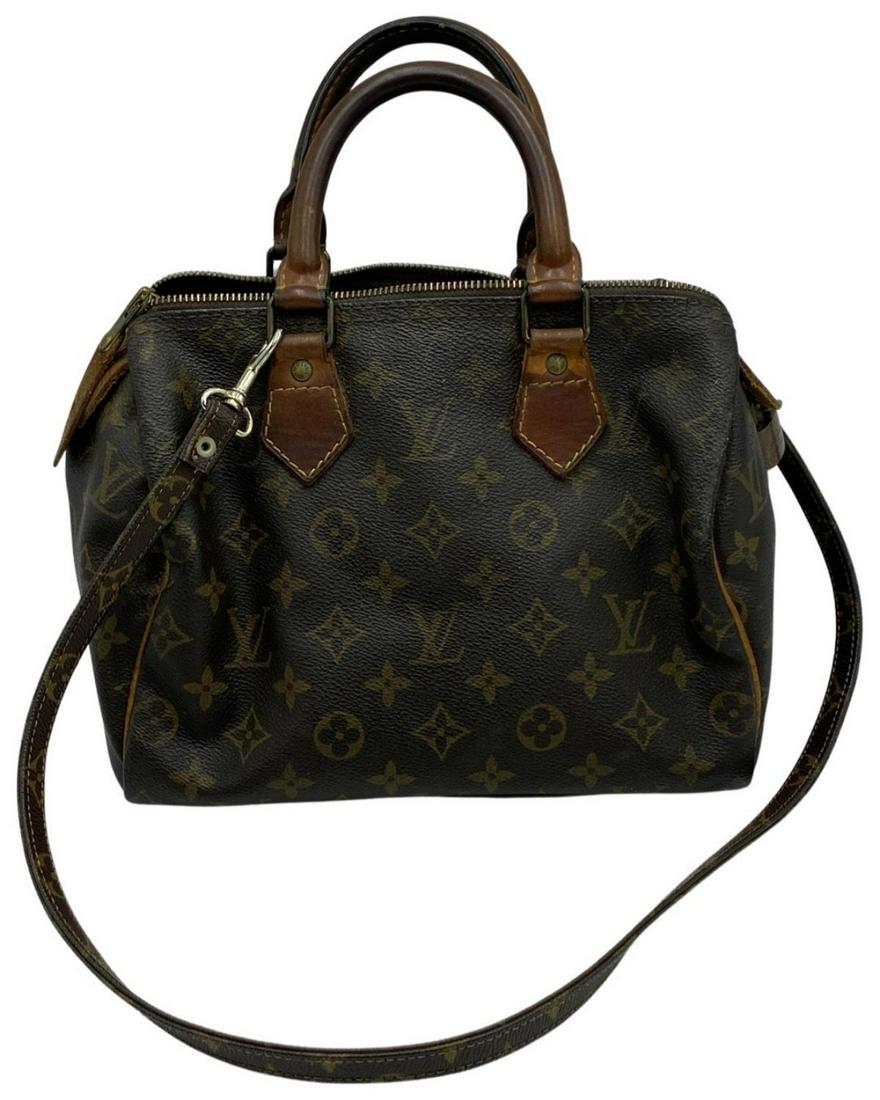 Louis Vuitton Speedy Monogrammed Canvas Bag: Louis Vuitton Speedy Monogrammed Canvas Bag measures 9" x 12"