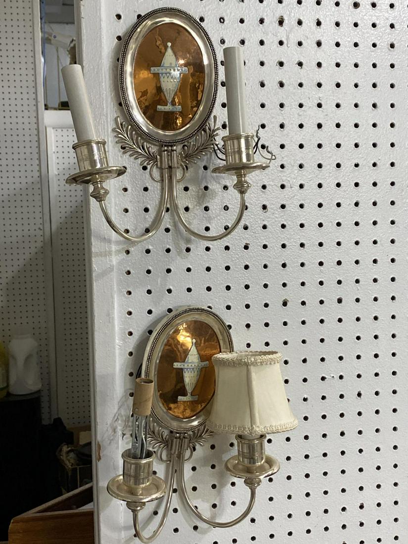 Pair of French Neoclassical Wall Sconces: Pair of French Neoclassical Wall Sconces measures 11" x 9"