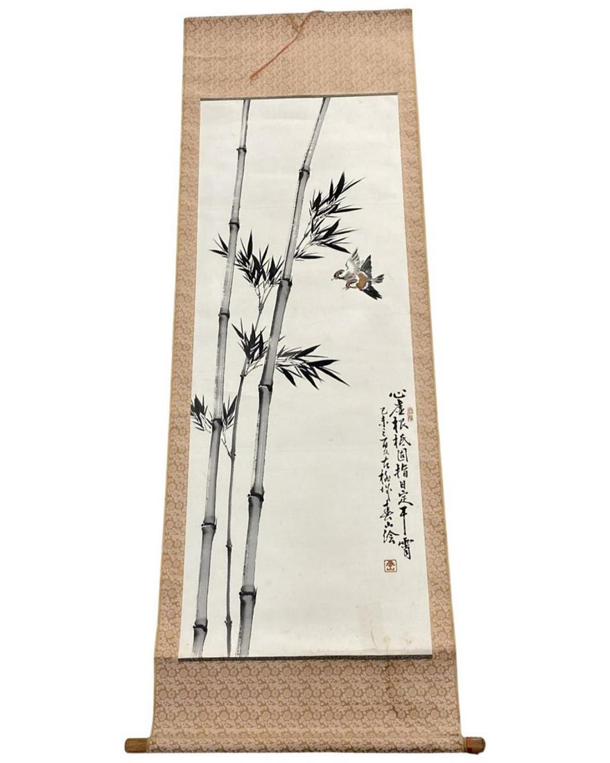 Chinese Scroll of Bamboo Painting: Chinese Scroll of Bamboo Painting measures 68" x 23"
