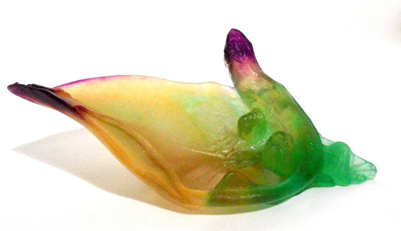 Daum Pate de Verre Lizard on Leaf: Exquisite Daum Pate de Verre Lizard on leaf, handmade and signed Daum. Includes original box. Measures 5" long. Shipping within the continental US is $35 plus Required insurance. For international shi