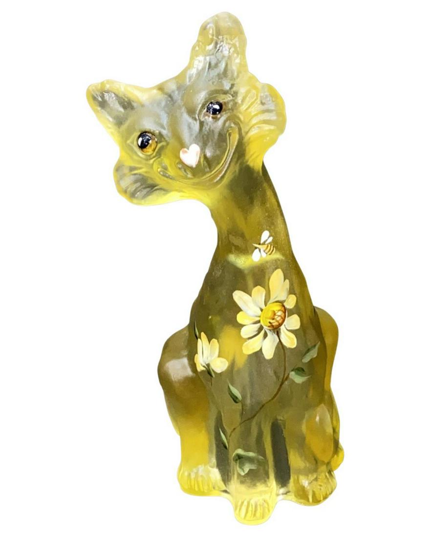 Vintage Hand Painted Art Glass by Fentom Cat Figure: Vintage Hand Painted Art Glass by Fentom Cat Figure measures H: 11"