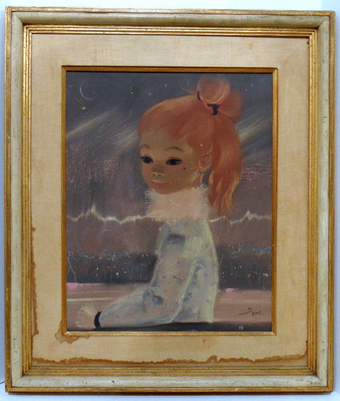 Igor Pantuhoff Portrait, Oil on Canvas: Portrait of a young girl in oil on canvas by Russian- American artist Igor Pantuhoff. The girl has red hair and maintains an angelic disposition. The work is completed in light pastel colors. Signed i