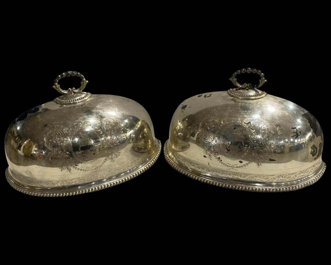 Pair of Antique Sheffield Etched Silver Plated Hand Chase Hanging Planters (1 of 2)