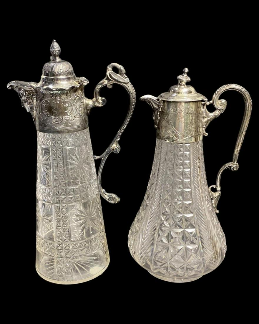 Pair of Antique English Silver Plated and Cut Crystal Claret Jugs (1 of 1)