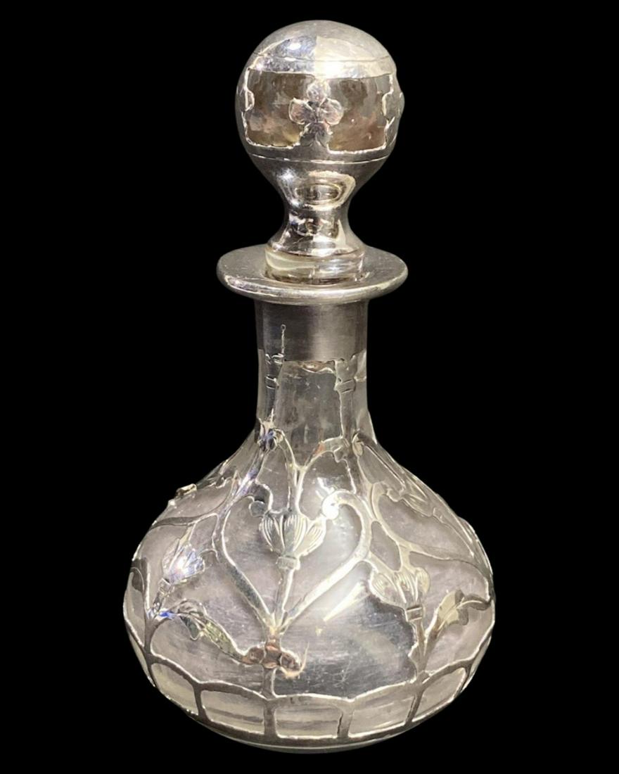 Art Nouveau Glass Sterling Silver Overlay Perfume Bottle (1 of 2)