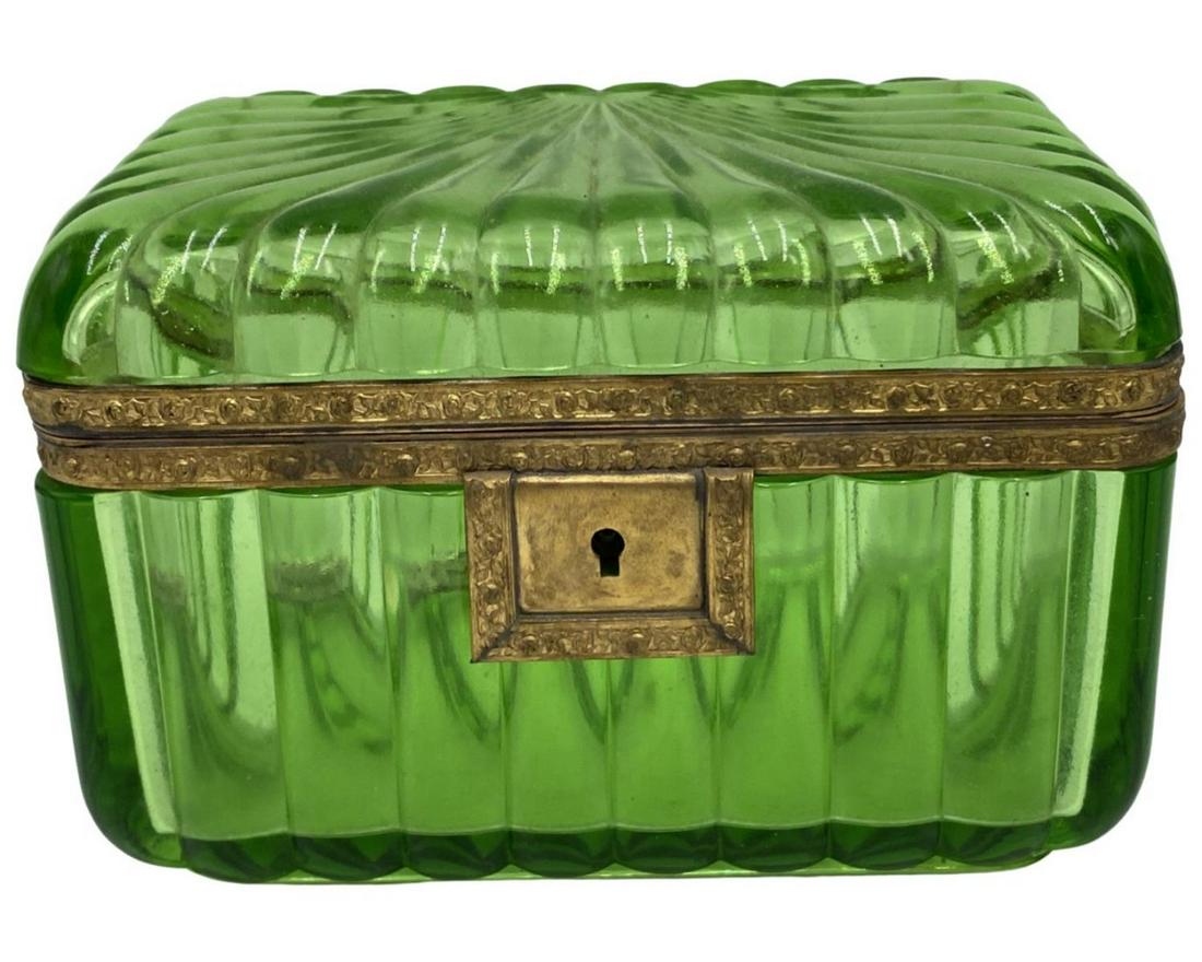 French Green Glass & Bronze Hinged Box (1 of 1)