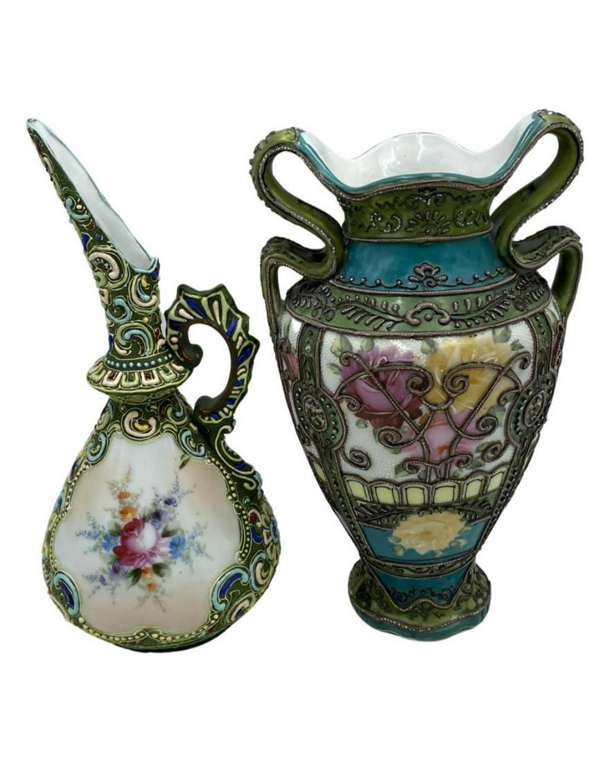 Pair of Nippon Hand Painted Porcelain Two Handled Vase & Pitcher (1 of 1)