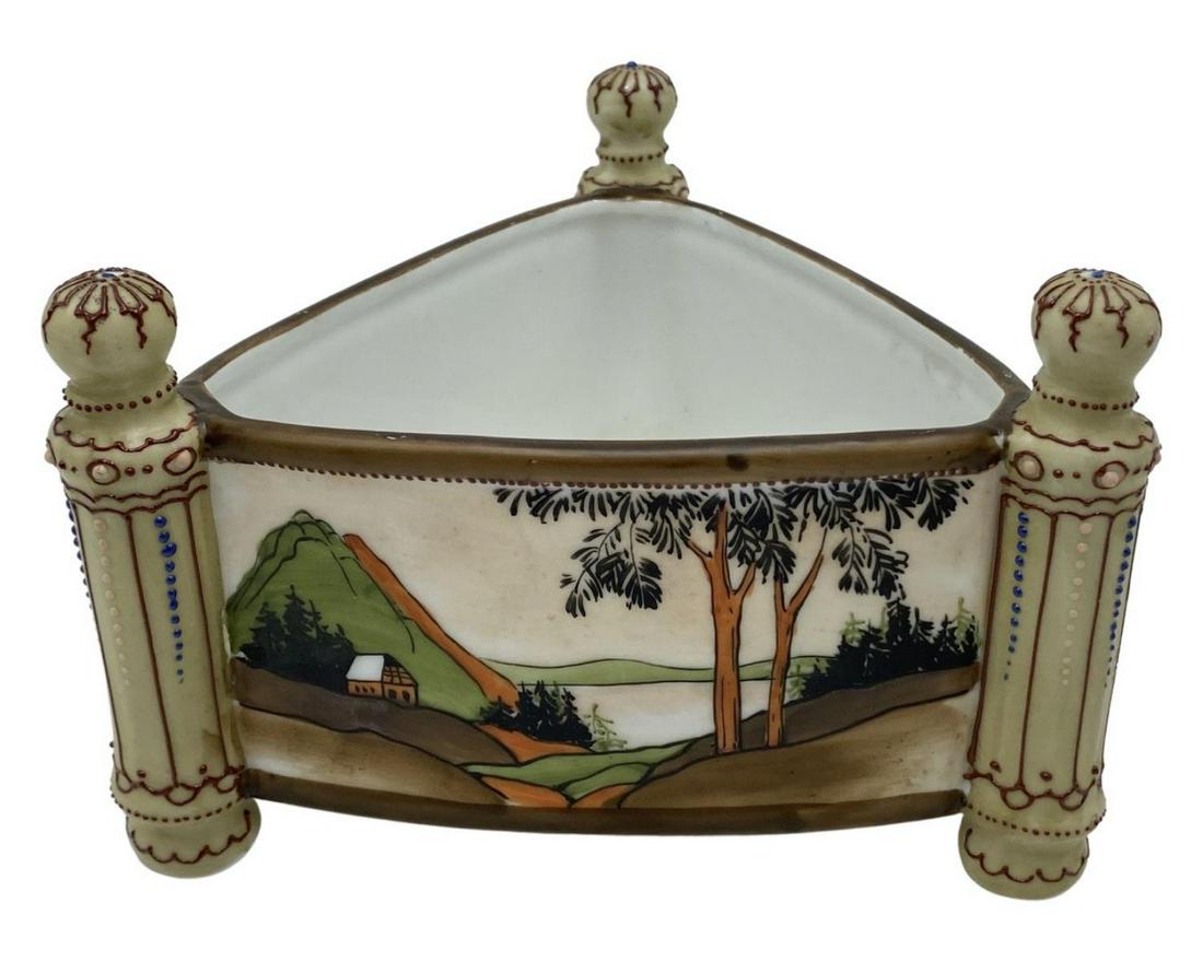 Nippon Hand Painted Porcelain Three Sided Cache Pot (1 of 4)