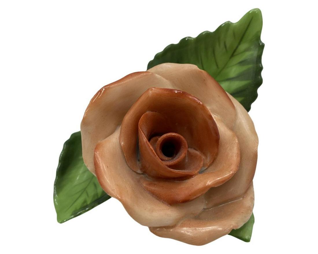 Herend Hungary Hand Painted Rose on Leaf Porcelain: Herend Hungary Hand Painted Rose on Leaf Porcelain measures H: 1 3/4"
