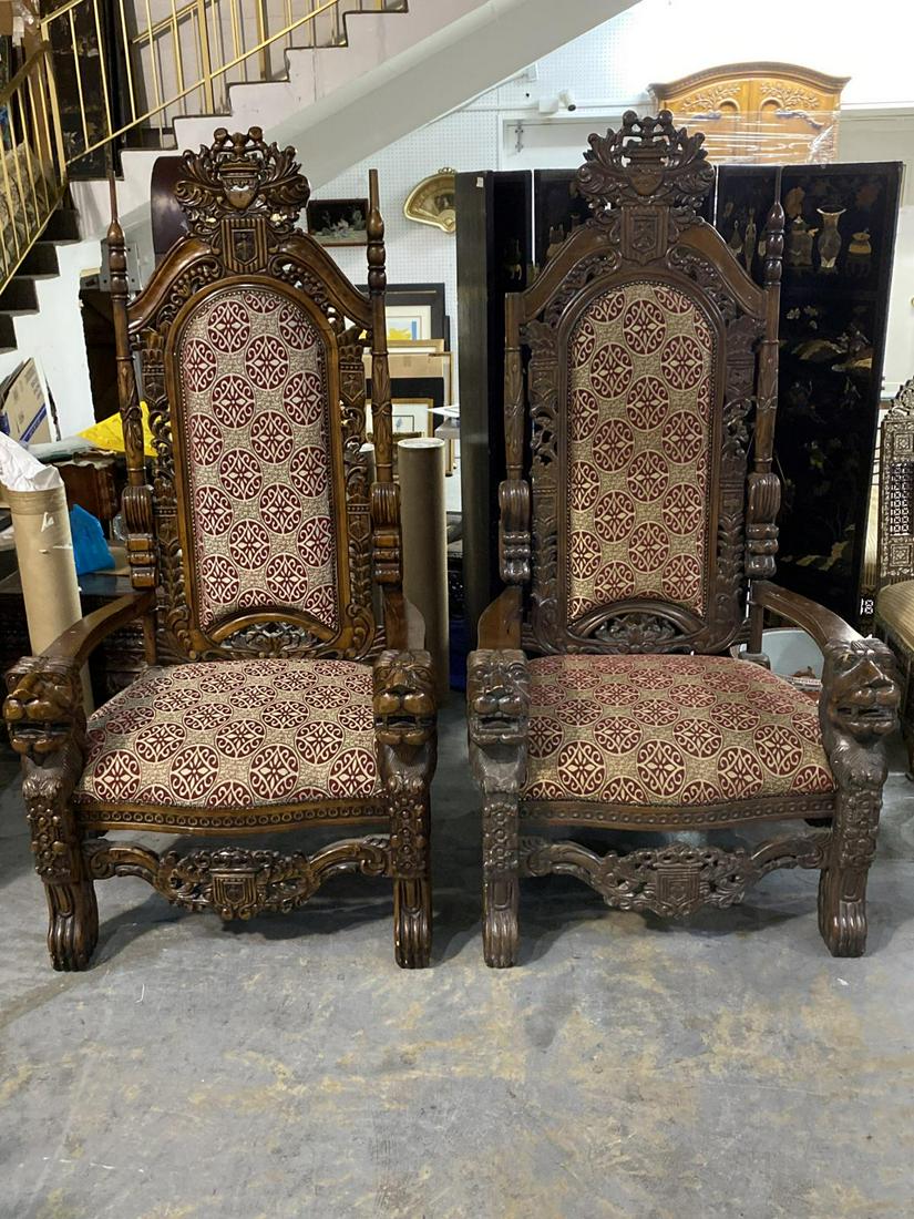 Pair of European? Solid Hand Carved Palace Size Throne Figural Chairs (1 of 3)
