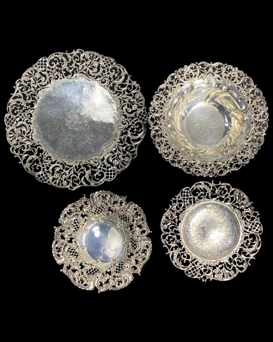 Set of Four J.E. Caldwell & Co Sterling Silver Hand Chase Compote Bowl and Dish (1 of 6)