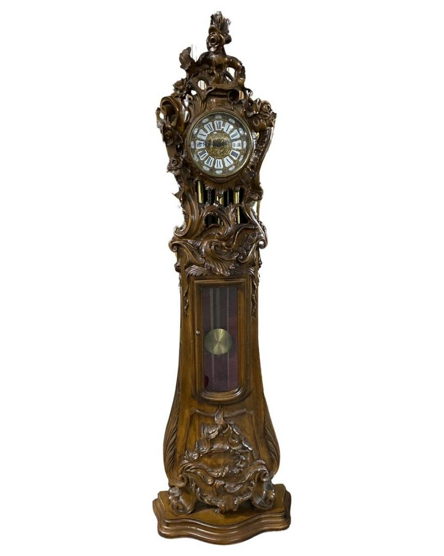 European Hand Carved Walnut Grandfather Clock (1 of 2)