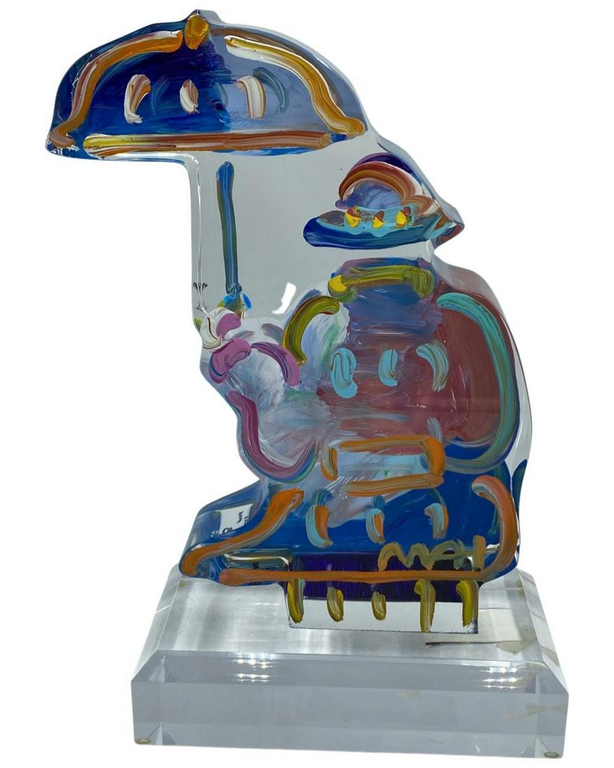 Signed Peter Max (American b. 1937) Painted Acrylic Umbrella Man Sculpture (1 of 4)