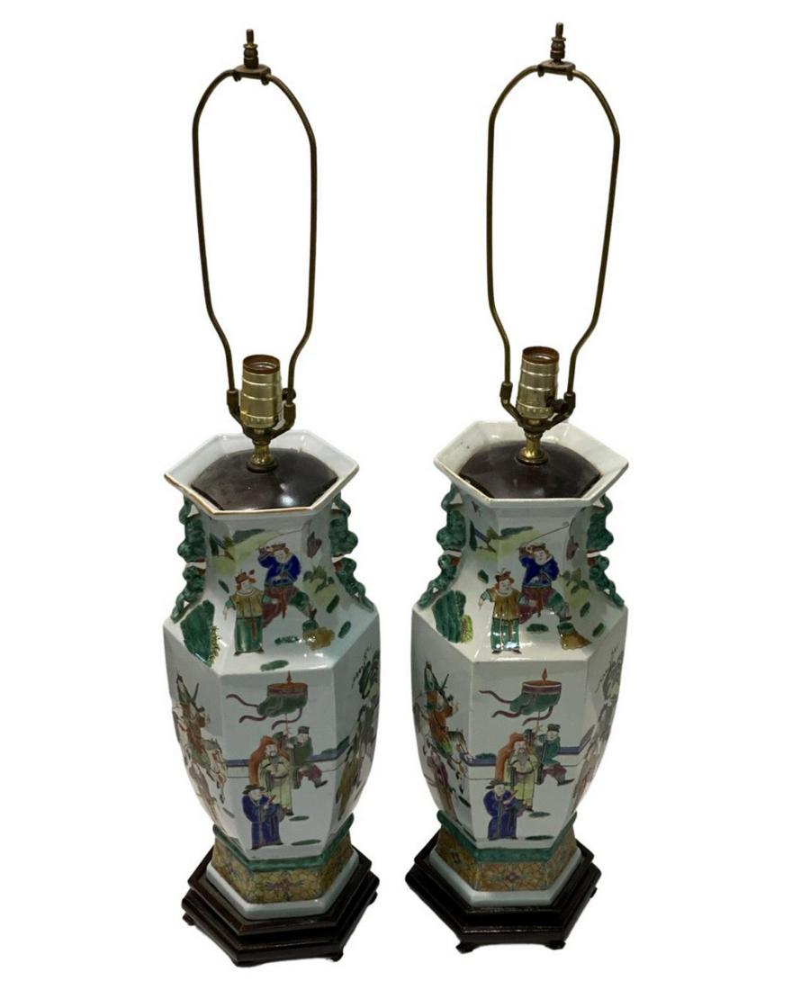 Pair of Chinese Famille Rose Porcelain Table Lamps (1 of 2)