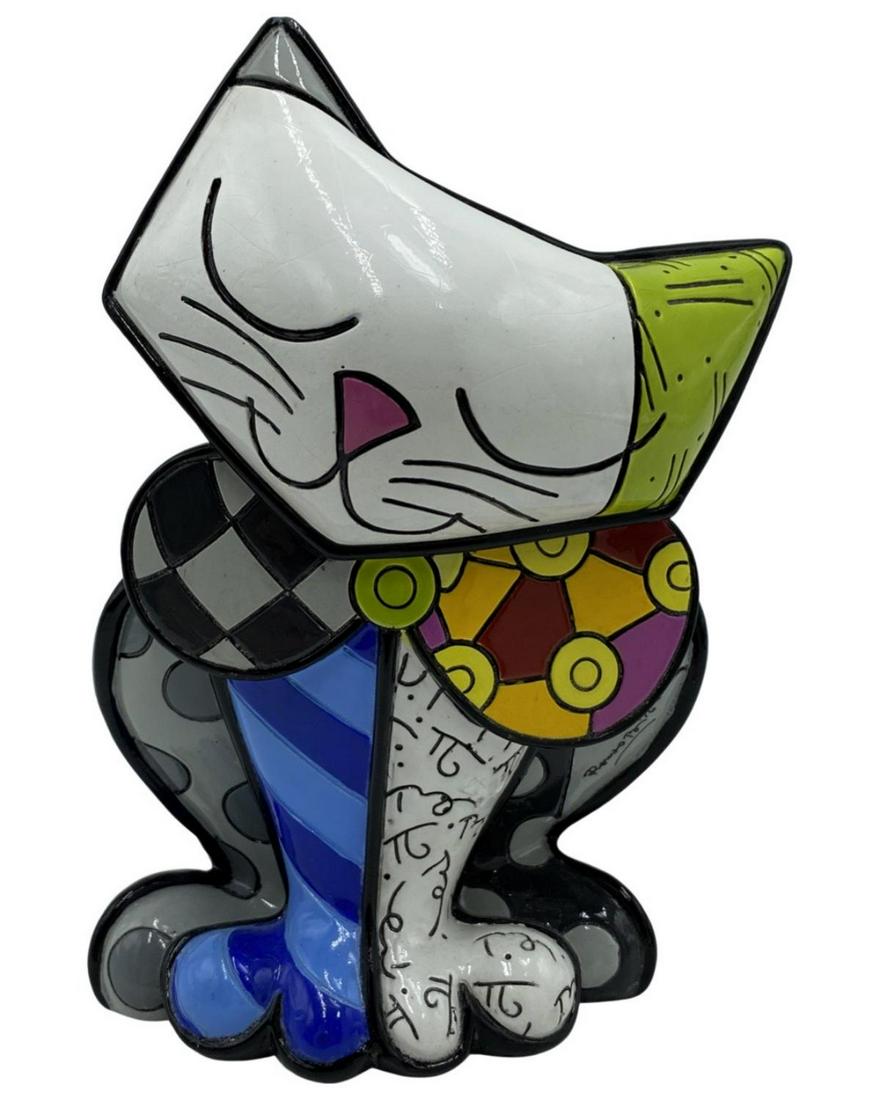Signed Romero Britto Limited Edition Happy Cat Sculpture (1 of 3)