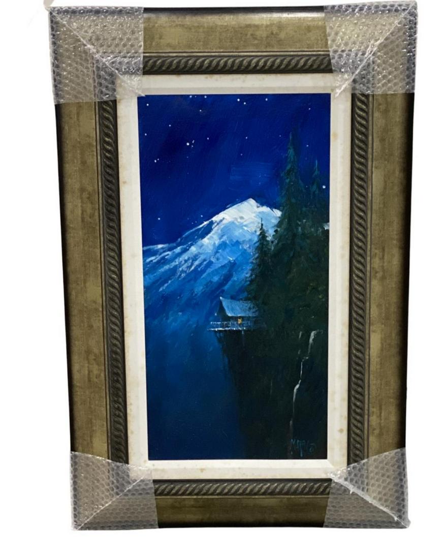 Signed Marko Mavrovich (Croation b. 1960) Acrylic Painting on Canvas Alaskan Sky: Signed Marko Mavrovich (Croation b. 1960) Acrylic Painting on Canvas Alaskan Sky. Signed lower right, measures H: 23" x W: 11", 5" frame and matte. With certificate of authenticity, brand new never us