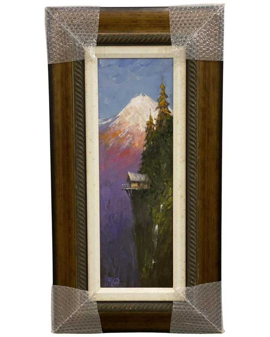 Signed Marko Mavrovich (Croation b. 1960) Acrylic Painting on Canvas To Alaska: Signed Marko Mavrovich (Croation b. 1960) Acrylic Painting on Canvas To Alaska. Signed lower left, measures 23" x 7", 5" frame and matte. With certificate of authenticity. Brand new, never used or hun