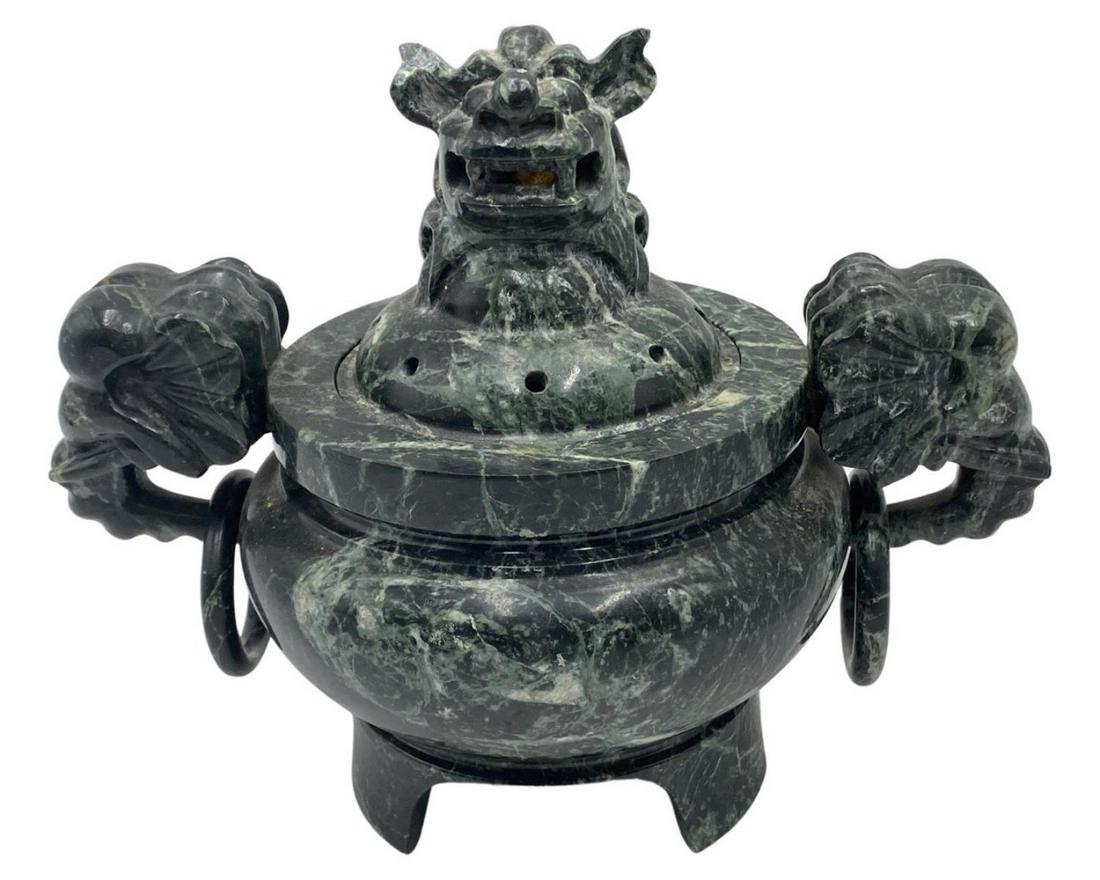 Chinese Hardstone Figural Handled Incense Burner (1 of 1)
