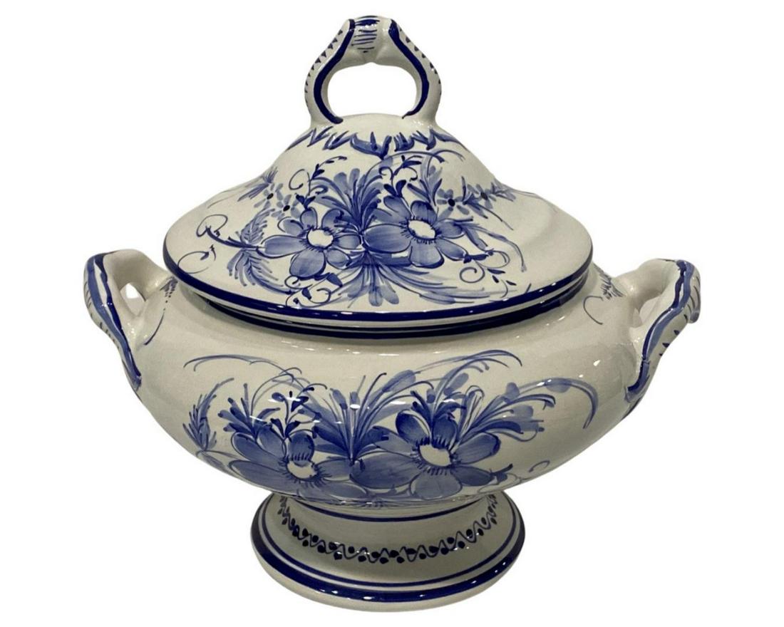 White and Blue Portugal Hand Painted Porcelain Covered Tureen Soup Dish (1 of 2)