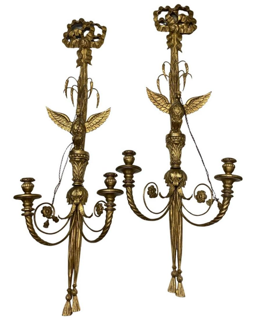 Pair of European Hand Carved Gold Leaf Eagle Two Light Wall Sconces (1 of 1)