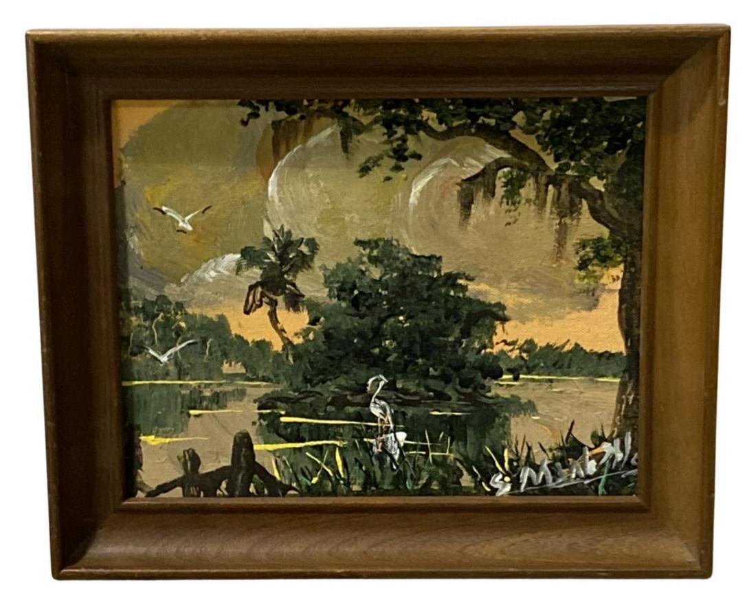 Signed S.M. Wells Highwaymen Oil Painting on Board Tropical Scene (1 of 1)
