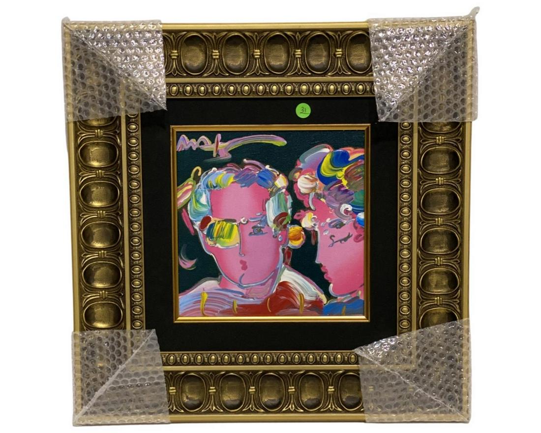 Signed Peter Max (American b. 1937) Mixed Media Acrylic on Canvas Zero in Love Ver. II (1 of 3)