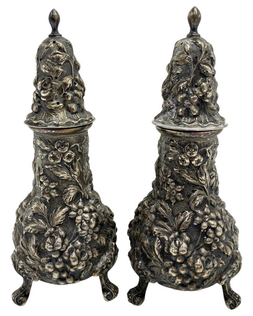Pair of Stieff Repousse Sterling Silver Salt & Pepper Shakers (1 of 2)