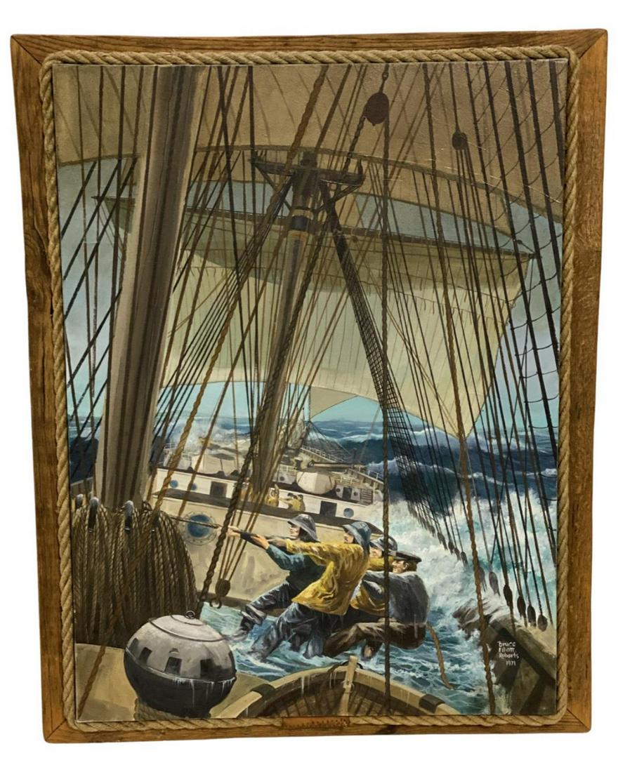 Signed Bruce Elliot Roberts (1918-1993) Oil Painting on Canvas Hawling The Marn Brace 1971 (1 of 3)