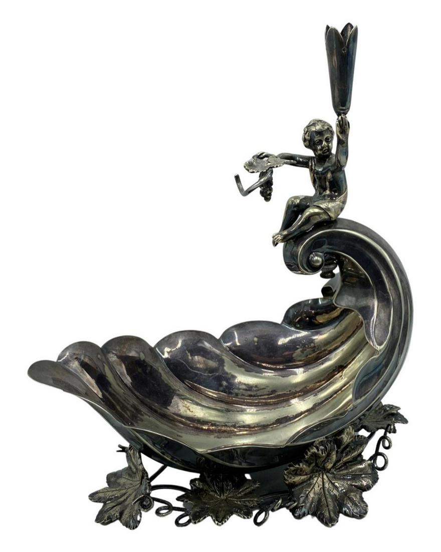 Rare Antique Sheffield Silver Plate Cornucopia Centerpiece Bowl with Puttil by Walker & Hall (1 of 2)