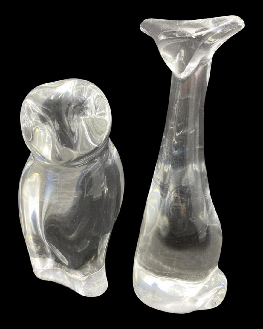 Pair of Baccarat France Crystal Cat & Owl Paperweight Figurines (1 of 1)