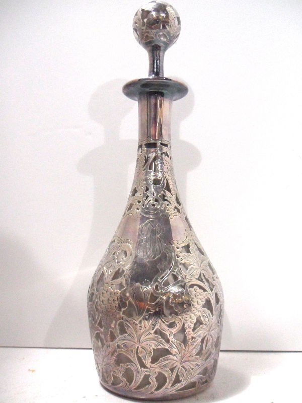 687 Antique Silver Overlay Wine Decanter