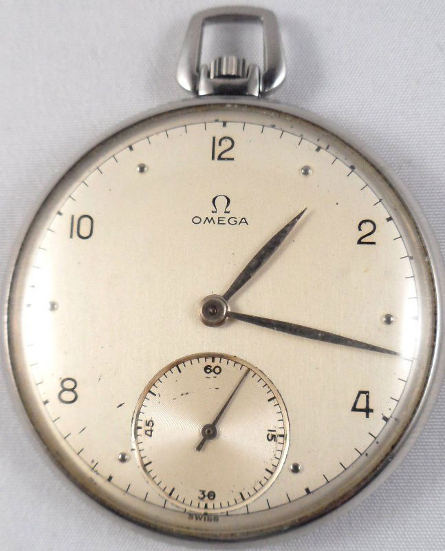 Omega Stainless Art Deco Pocket Watch: Omega stainless steel very thin Art Deco pocket watch. Shipping within the continental US is $25 plus Required insurance. For international shipping and required insurance quotes please email us at li