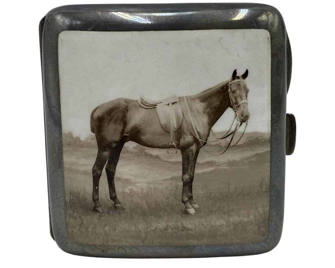 Antique English Sterling Silver & Gilt Enamel Horse Portrait Cigarette Case (1 of 3)