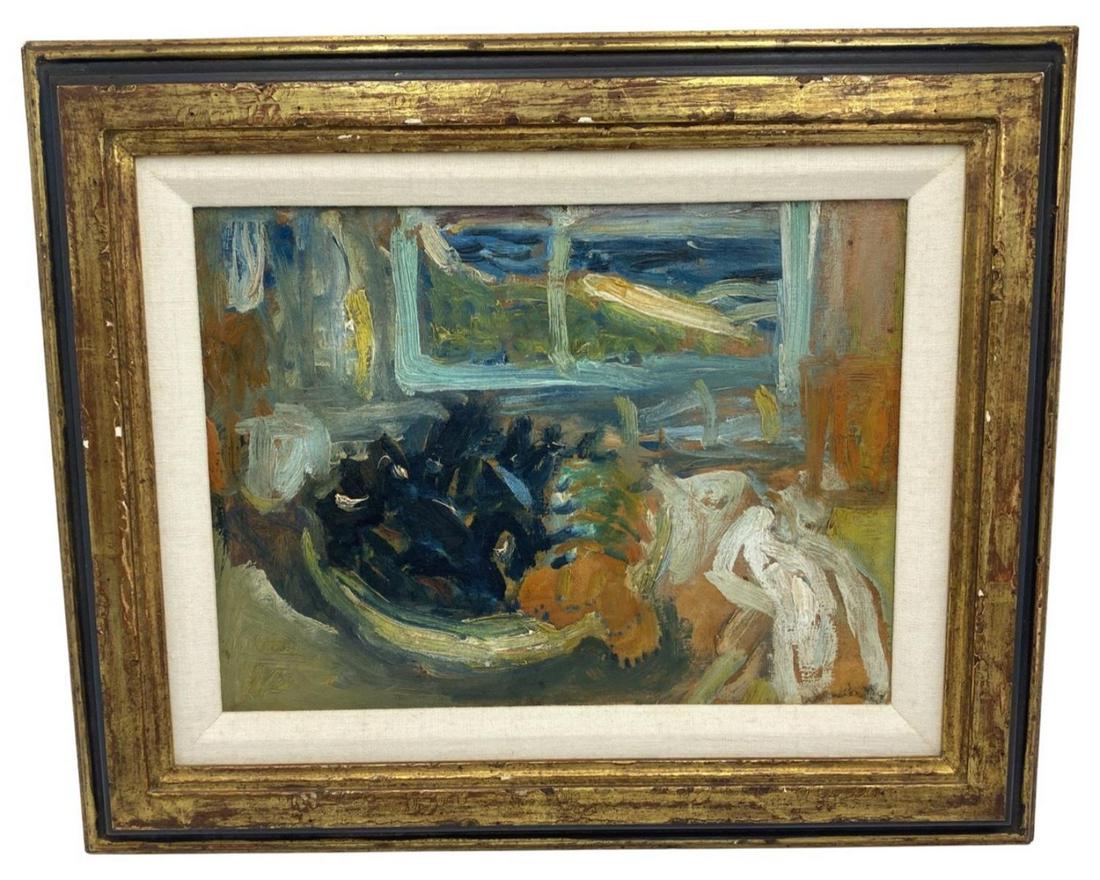 Signed Wolf Kahn (American/German, 1927-2020) Oil Painting on Board Panel Abstract: Signed Wolf Kahn (American/German, 1927-2020) Oil Painting on Board Panel Abstract. Signed lower right, measures 8 1/4" x 11 1/2", 2 1/2" frame & matte