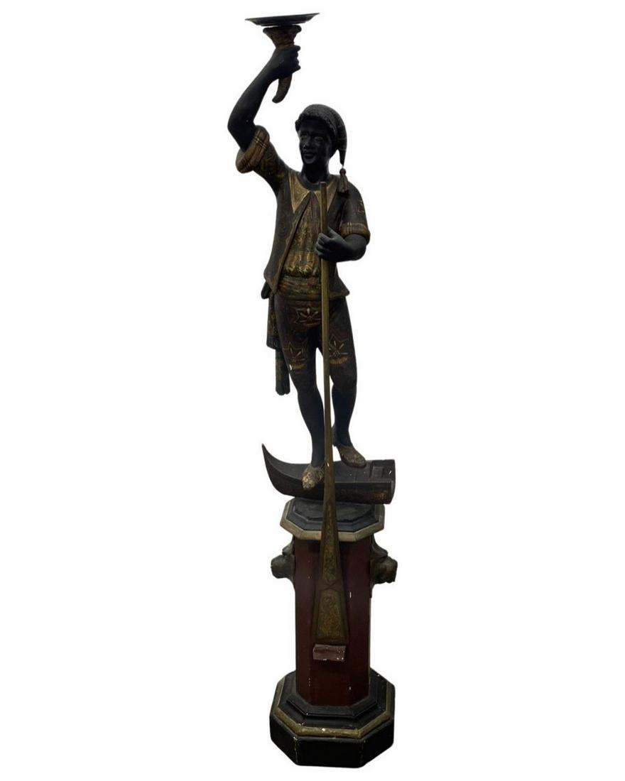 Venetian Carved and Hand Painted Blackamoor Gondolier Statues (1 of 2)