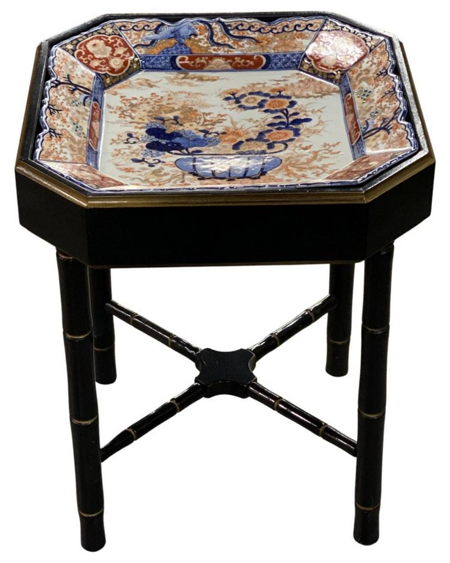 Japanese Imari Porcelain Tray Table with Black Chinoiserie Base Stand (1 of 2)