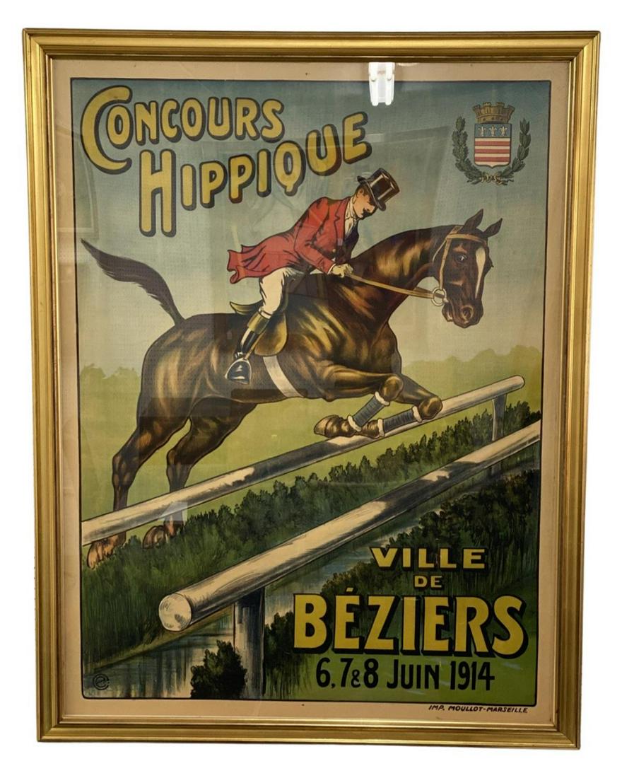 Antique French Advertising Poster Concours Hippique Ville De Beziers Imp Moullot Marseille 1914 (1 of 1)