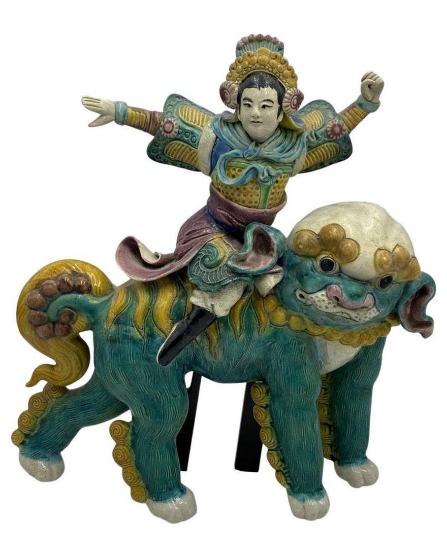 Chinese Ceramic Roof Tile Warrior Riding Foo Doo (1 of 1)