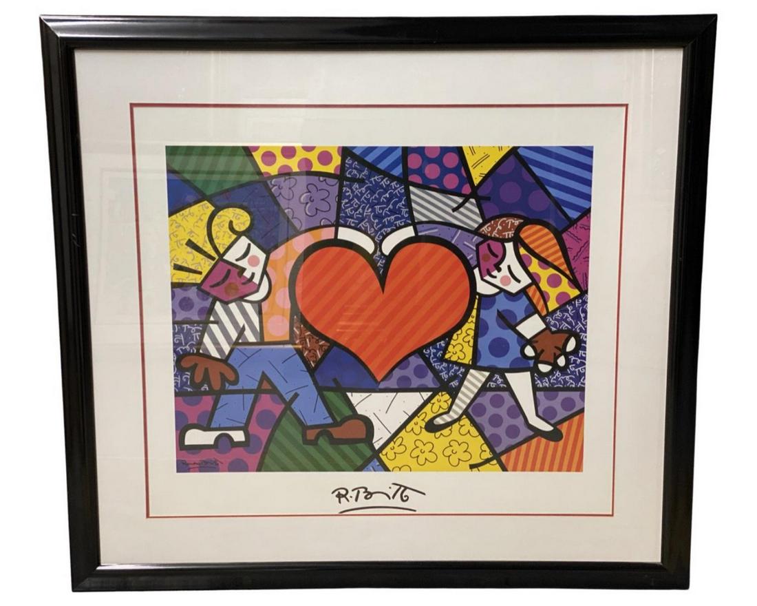 Signed Romero Britto (Brazilian b. 1963) Print in Color Heart Kids (1 of 2)