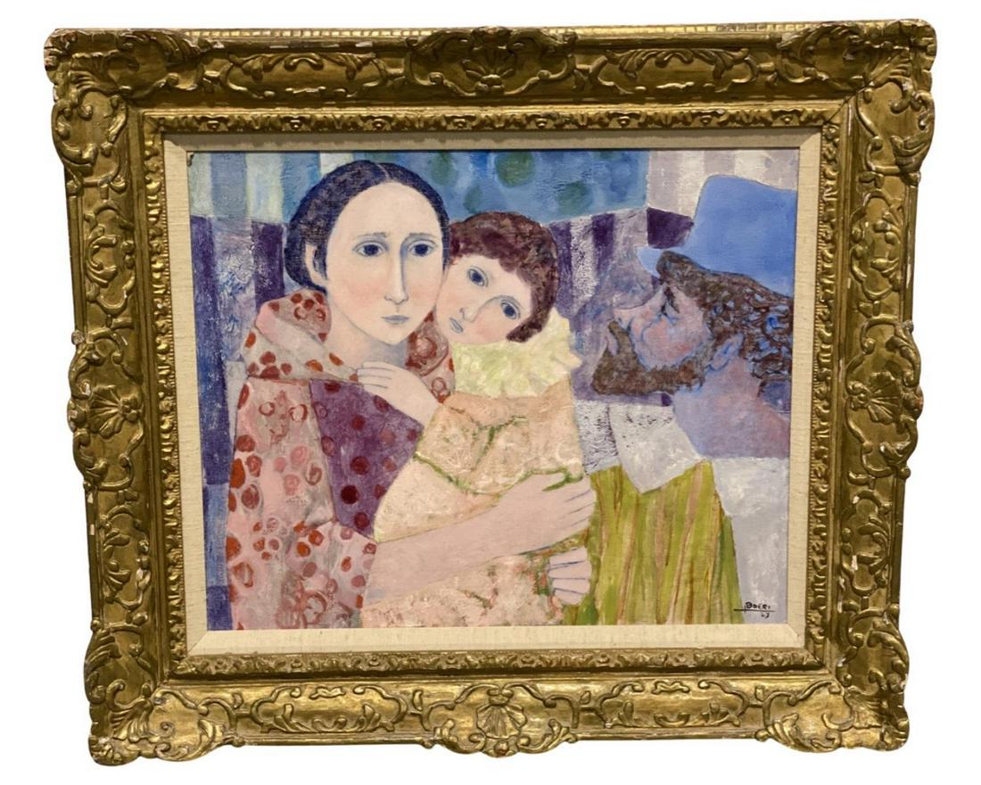 Signed Jacques Boeri (1929-2004) Oil Painting on Canvas Family: Signed Jacques Boeri (1929-2004) Oil Painting on Canvas Family. Signed lower right, measures H: 19 1/2" x W: 23", 5" frame and matte with certificate of authenticity. Letter of appraisal original pric