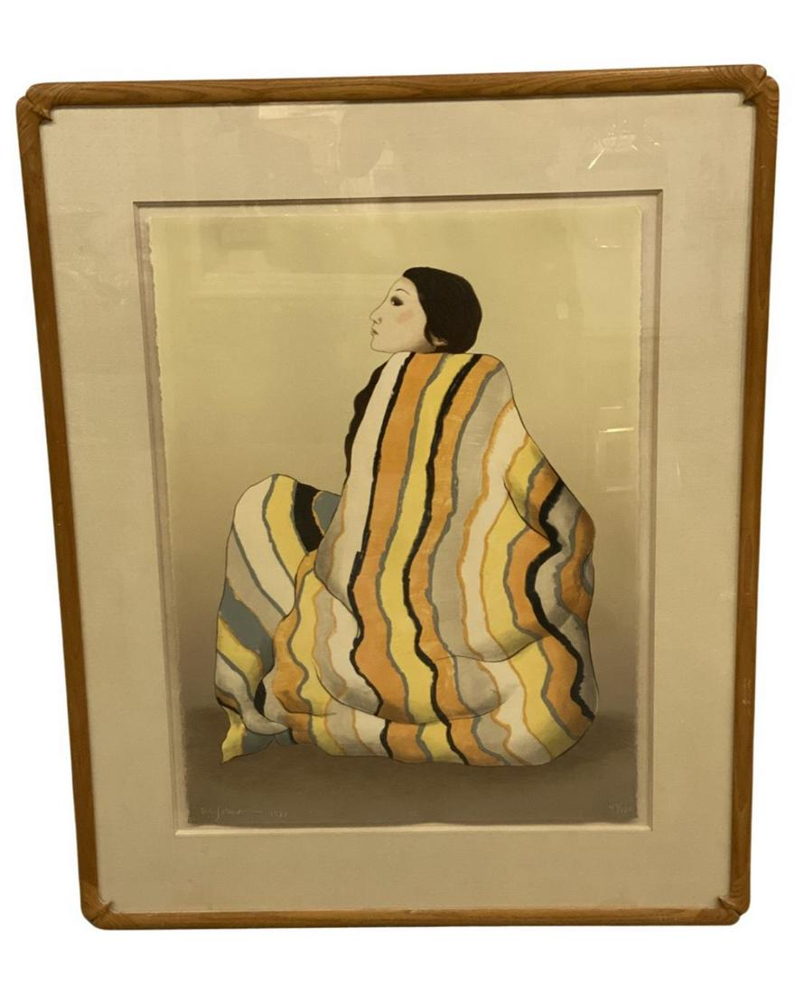 Signed R.C. Gorman (American, 1932-2005) Lithograph in Color Striped Blanket 1981 (1 of 2)