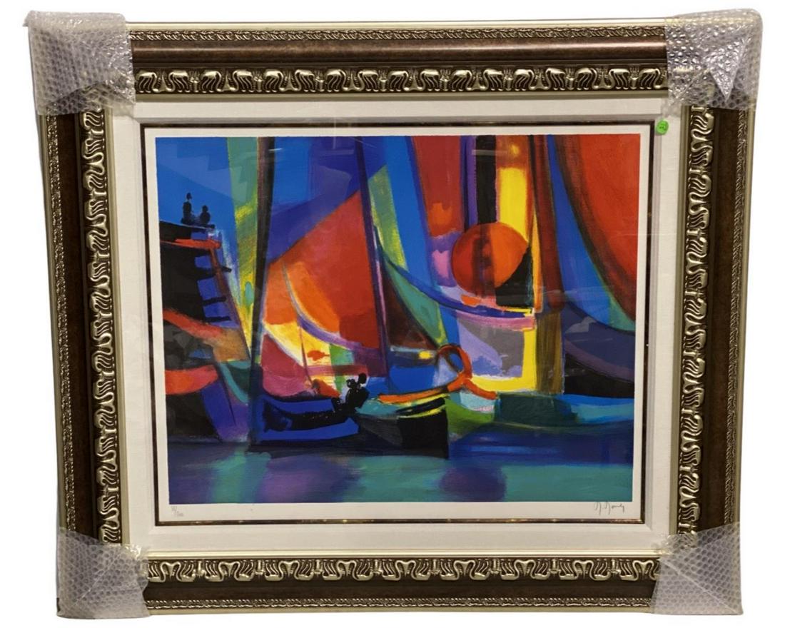 Signed Marcel Mouly (French, 1918-2008) Lithograph in Color on Paper Voiles Oranges Et Soleil (1 of 3)