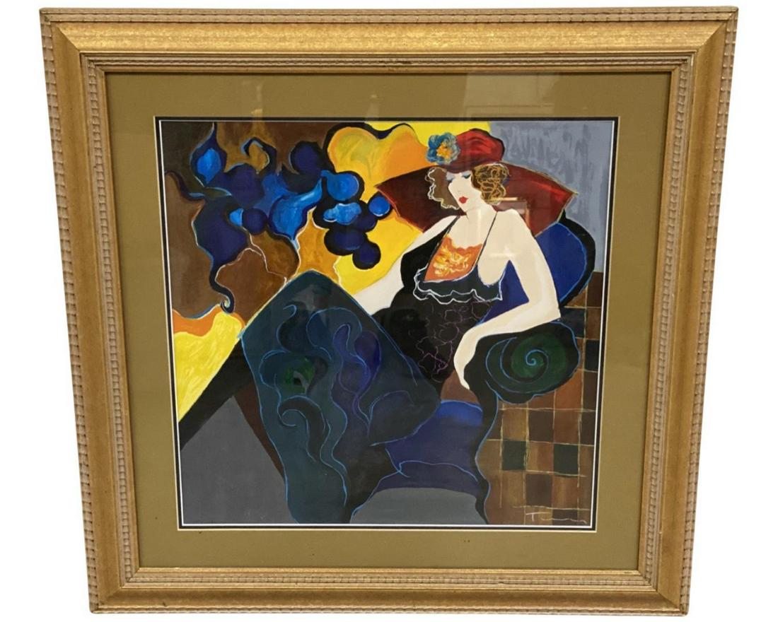 Signed Itzchak Tarkay (Israeli, 1935-2012) Limited Edition Serigraph in Color Lady in Big Red Hat (1 of 2)